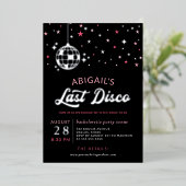 Silver Disco Ball Stars Bachelorette Last Disco Folie Uitnodiging (Staand Voorkant)