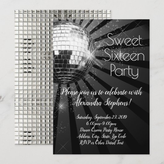 Silver Disco Ball Sweet 16th Dance Party Kaart (Voorkant / Achterkant)