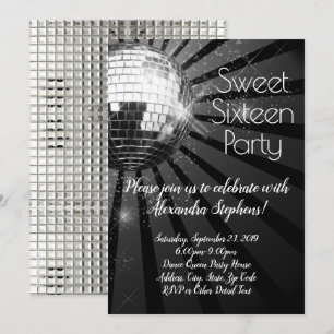 Silver Disco Ball Sweet 16th Dance Party Kaart