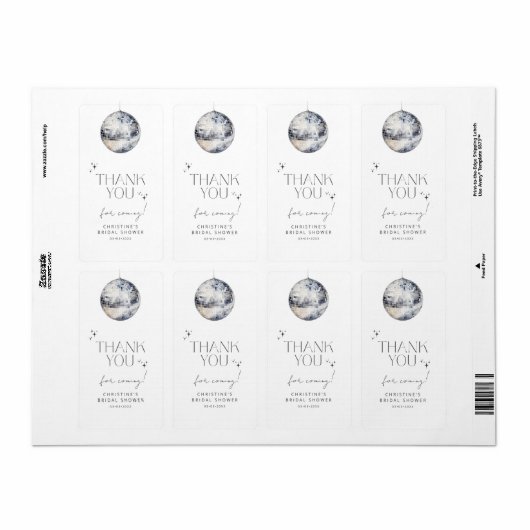 Silver Disco Ball Vrijgezellenfeest Dank u Etiket (Full Sheet)