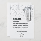 Silver Disco Balloon 1st Birthday Party Kaart (Voorkant)