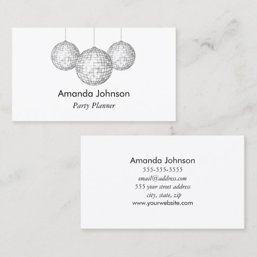 Silver Disco Balls Party Planner Custom Visitekaartje (Voorkant / Achterkant)