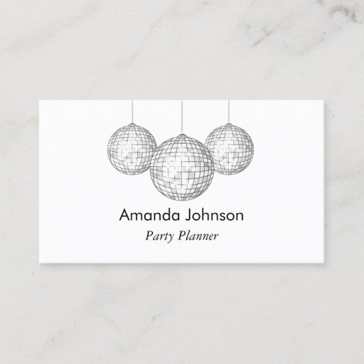 Silver Disco Balls Party Planner Custom Visitekaartje (Voorkant)