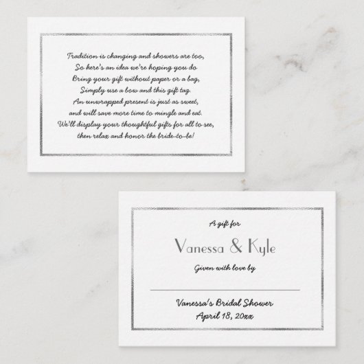 Silver Display vrijgezellenfeest inzetkaart + labe Informatiekaartje (Voorkant / Achterkant)