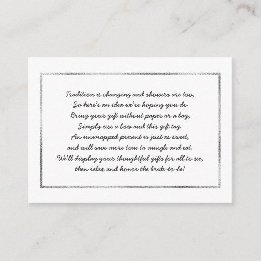 Silver Display vrijgezellenfeest inzetkaart + labe Informatiekaartje (Voorkant)