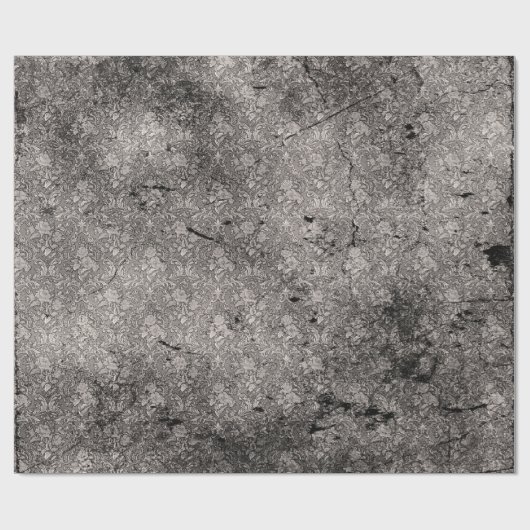 Silver Distressed Gothic Damask Wrapping Paper Cadeaupapier (Vlak)