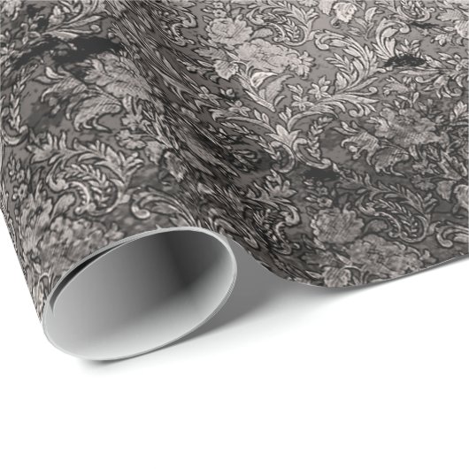 Silver Distressed Gothic Damask Wrapping Paper Cadeaupapier (Rol Hoek)