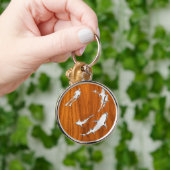 Silver Diver met haaien op Teak Veneer Style Sleutelhanger (Hand)