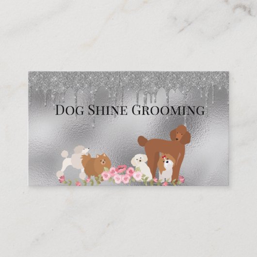 Silver Dog Grooming Glitter Pet Services Visitekaartje (Voorkant)
