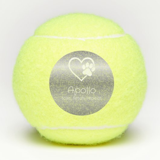 Silver Dog Name Tennis Ball 'toss, fetch, repeat' Tennisballen (Voorkant)
