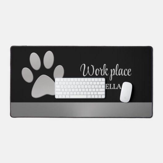 Silver Dog Paw op Black Pet Grooming Service Busin Bureaumat (Keyboard & Muis)