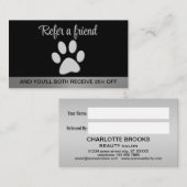 Silver Dog Paw op zwarte achtergrond Aanbevelingskaartje (Voorkant / Achterkant)