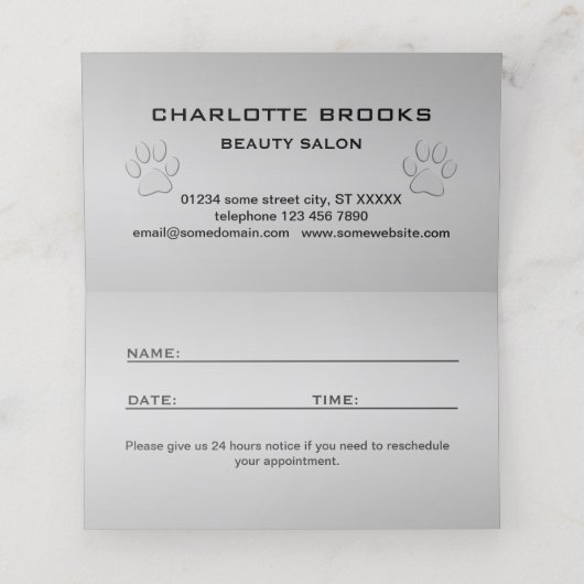 Silver Dog Paw op zwarte achtergrond Afsprakenkaart (Binnenkant ongevouwen)