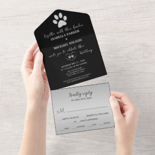 Silver Dog Paw op zwarte achtergrond All In One Uitnodiging