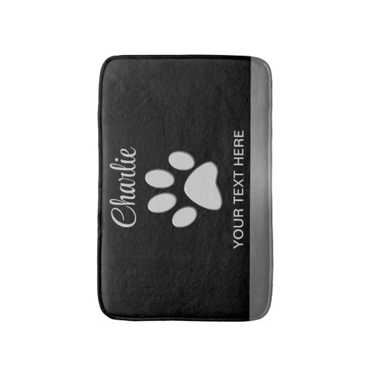 Silver Dog Paw op zwarte achtergrond Badmat (Voorkant Verticaal)