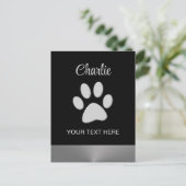 Silver Dog Paw op zwarte achtergrond Briefkaart (Staand voorkant)