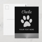 Silver Dog Paw op zwarte achtergrond Briefkaart (Voorkant / Achterkant)