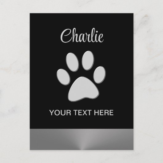 Silver Dog Paw op zwarte achtergrond Briefkaart (Voorkant)