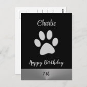 Silver Dog Paw op zwarte achtergrond Briefkaart (Voorkant / Achterkant)