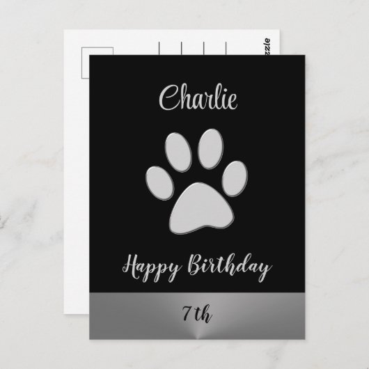 Silver Dog Paw op zwarte achtergrond Briefkaart (Voorkant / Achterkant)