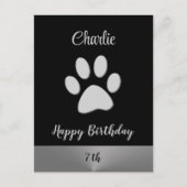 Silver Dog Paw op zwarte achtergrond Briefkaart (Voorkant)