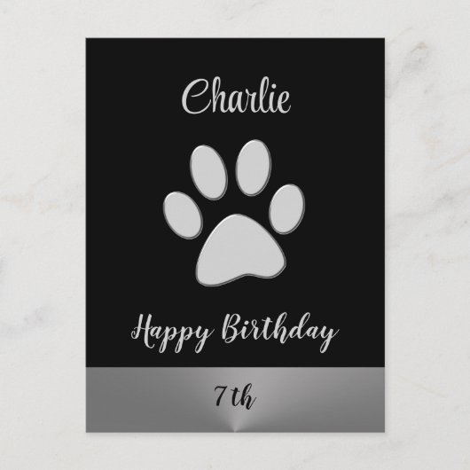 Silver Dog Paw op zwarte achtergrond Briefkaart (Voorkant)