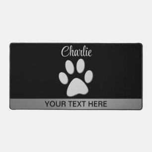 Silver Dog Paw op zwarte achtergrond Bureaumat