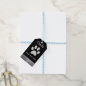 Silver Dog Paw op zwarte achtergrond Cadeaulabel (Met Touw)