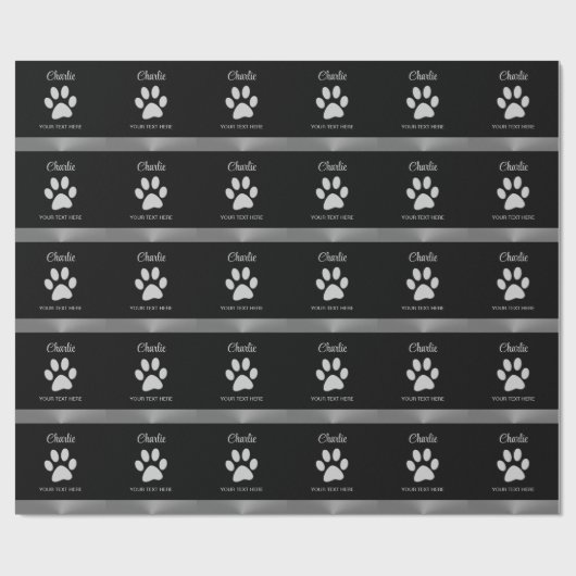 Silver Dog Paw op zwarte achtergrond Cadeaupapier (Vlak)
