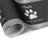 Silver Dog Paw op zwarte achtergrond Cadeaupapier (Rol Hoek)