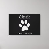 Silver Dog Paw op zwarte achtergrond Canvas Afdruk (Voorkant)