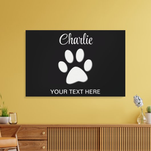Silver Dog Paw op zwarte achtergrond Canvas Afdruk (Insitu (Woonkamer))