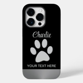 Silver Dog Paw op zwarte achtergrond Case-Mate iPhone 14 Pro Hoesje