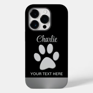 Silver Dog Paw op zwarte achtergrond Case-Mate iPhone 14 Pro Hoesje