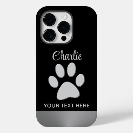 Silver Dog Paw op zwarte achtergrond Case-Mate iPhone Case (Achterkant)