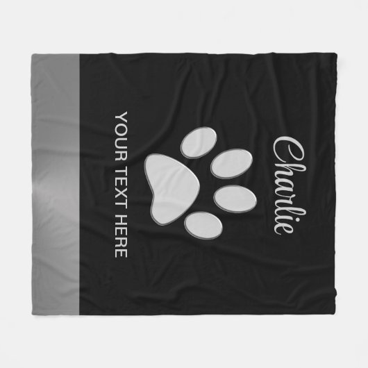 Silver Dog Paw op zwarte achtergrond Fleece Deken (Voorkant (Horizontaal))