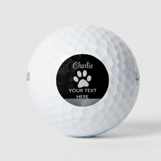Silver Dog Paw op zwarte achtergrond Golfballen (Voorkant)