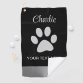 Silver Dog Paw op zwarte achtergrond Golfhanddoek (Insitu)
