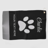 Silver Dog Paw op zwarte achtergrond Golfhanddoek (Horizontaal)