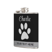 Silver Dog Paw op zwarte achtergrond Heupfles (Links)