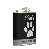 Silver Dog Paw op zwarte achtergrond Heupfles (Rechts)
