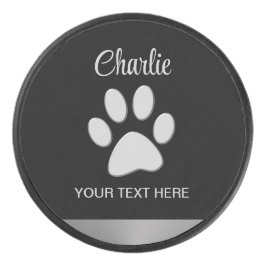 Silver Dog Paw op zwarte achtergrond Hockey Puck