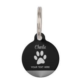 Silver Dog Paw op zwarte achtergrond Huisdierpenning