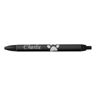 Silver Dog Paw op zwarte achtergrond Inkt Pen