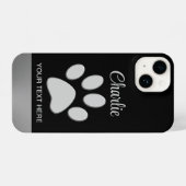 Silver Dog Paw op zwarte achtergrond iPhone Hoesje (Achterkant horizontaal)