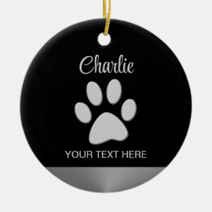 Silver Dog Paw op zwarte achtergrond Keramisch Ornament