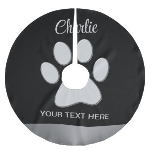 Silver Dog Paw op zwarte achtergrond Kerstboom Rok