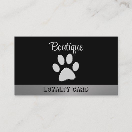 Silver Dog Paw op zwarte achtergrond Klantenkaartje (Voorkant)
