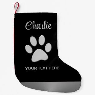 Silver Dog Paw op zwarte achtergrond Kleine Kerstsok