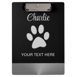 Silver Dog Paw op zwarte achtergrond Klembord